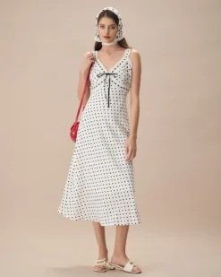 The White V-Neck Polka Dot Lace Trim Midi Dress -Deals Dress N Swimwear Store the white polka dot lace trim midi dress white dresses wiogj9