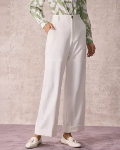 The White High Waisted Button Straight Pants 8 The White High Waisted Button Straight Pants -Deals Dress N Swimwear Store the white solid straight pants bottoms ointlo