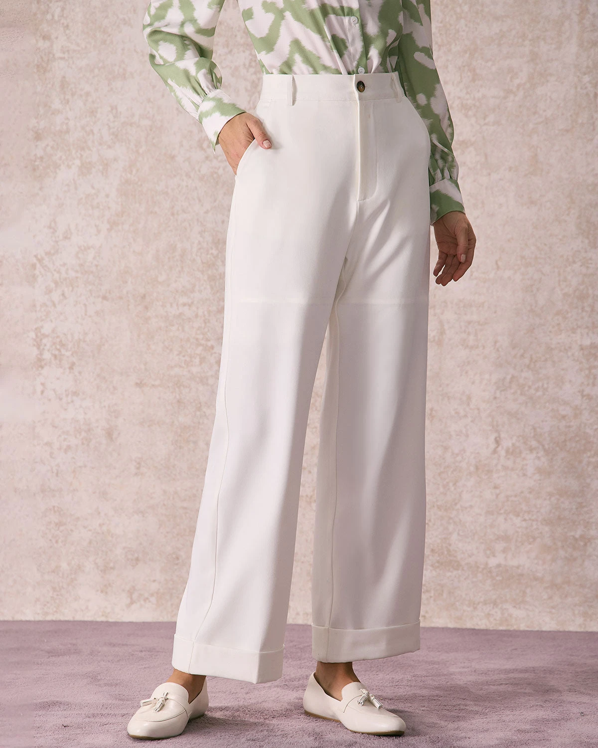 The White High Waisted Button Straight Pants 4 The White High Waisted Button Straight Pants - Image 4