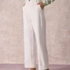 The White High Waisted Button Straight Pants