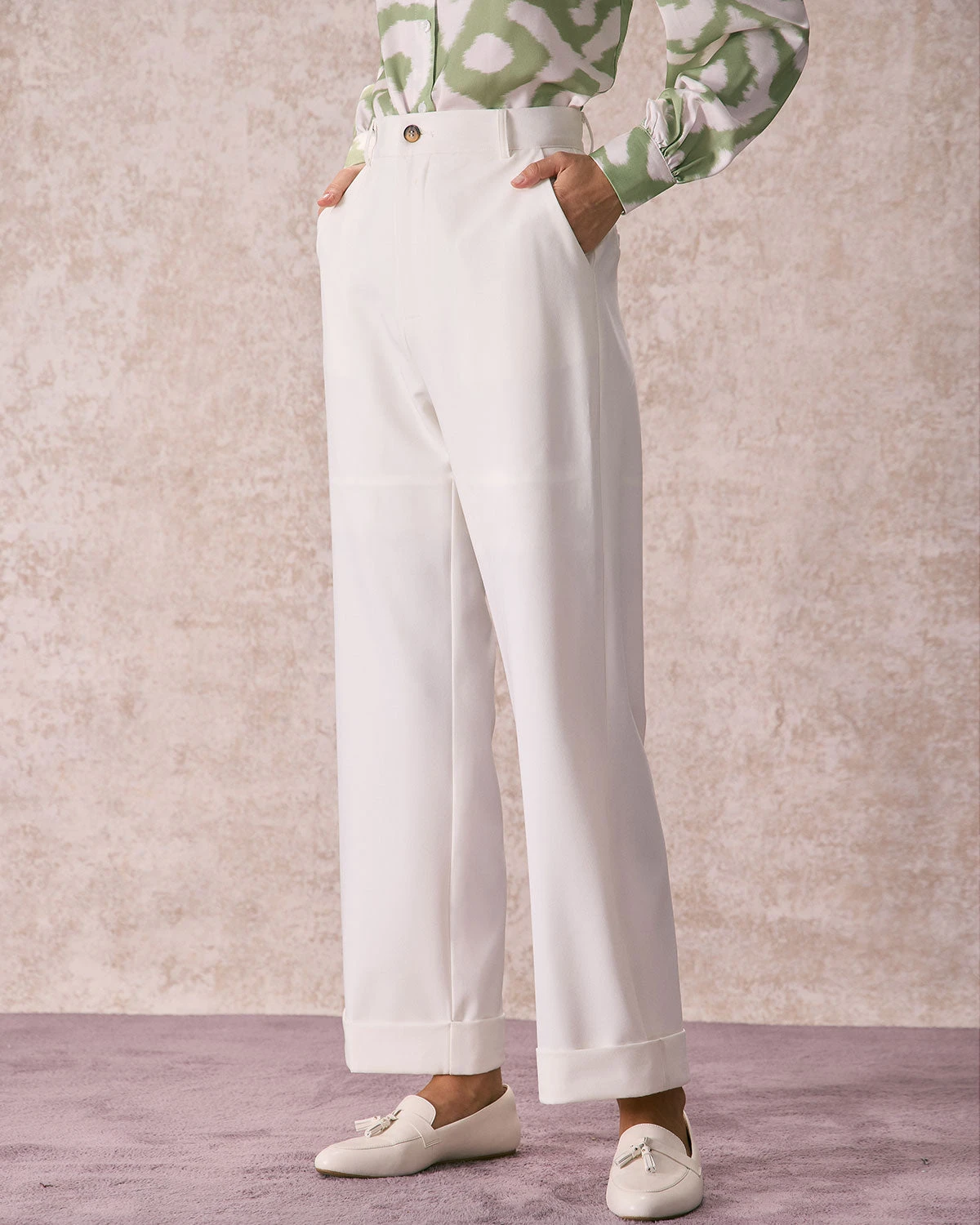 The White High Waisted Button Straight Pants 1 The White High Waisted Button Straight Pants