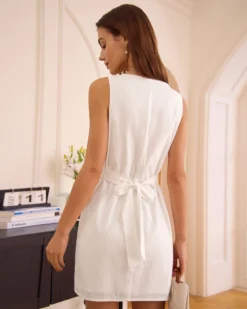 The White Square Neck Button Cotton Linen Mini Dress 9 The White Square Neck Button Cotton Linen Mini Dress -Deals Dress N Swimwear Store the white square neck button mini dress dresses jc8he4