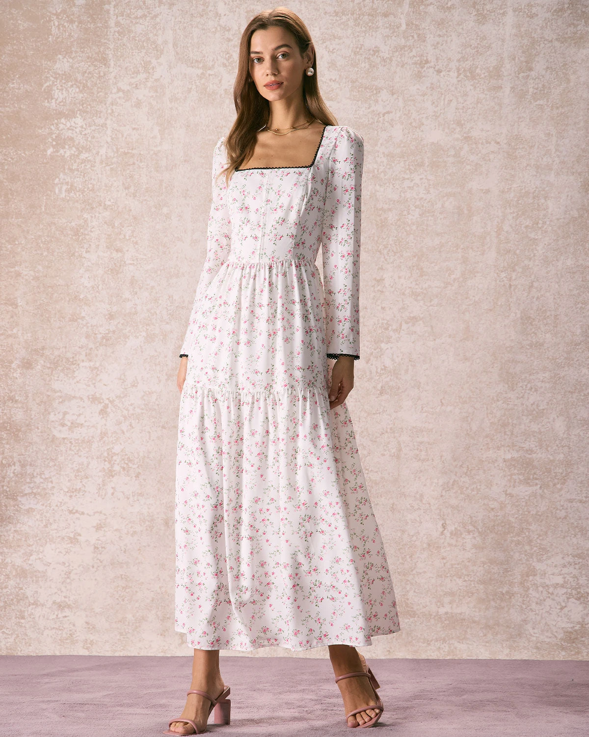 The White Square Neck Floral Maxi Dress 1 The White Square Neck Floral Maxi Dress