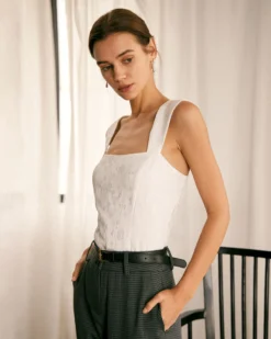 The White Square Neck Jacquard Tank Top -Deals Dress N Swimwear Store the white square neck jacquard tank top tops yqlip6