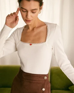 The White Square Neck Lace Trim Knit Top -Deals Dress N Swimwear Store the white square neck lace knit top tops ujowlo