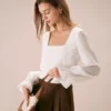 The White Square Neck Poet Sleeve Blouse