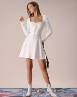 The White Square Neck Sweater Mini Dress 11 The White Square Neck Sweater Mini Dress -Deals Dress N Swimwear Store the white square neck tie sweater dress dresses e9gxbs