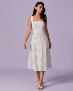 The White Square Neck Striped Midi Dress -Deals Dress N Swimwear Store the white striped button midi dress dresses iarv89 322043