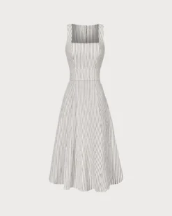 The White Square Neck Striped Midi Dress -Deals Dress N Swimwear Store the white striped button midi dress white dresses zjtrnz 912632
