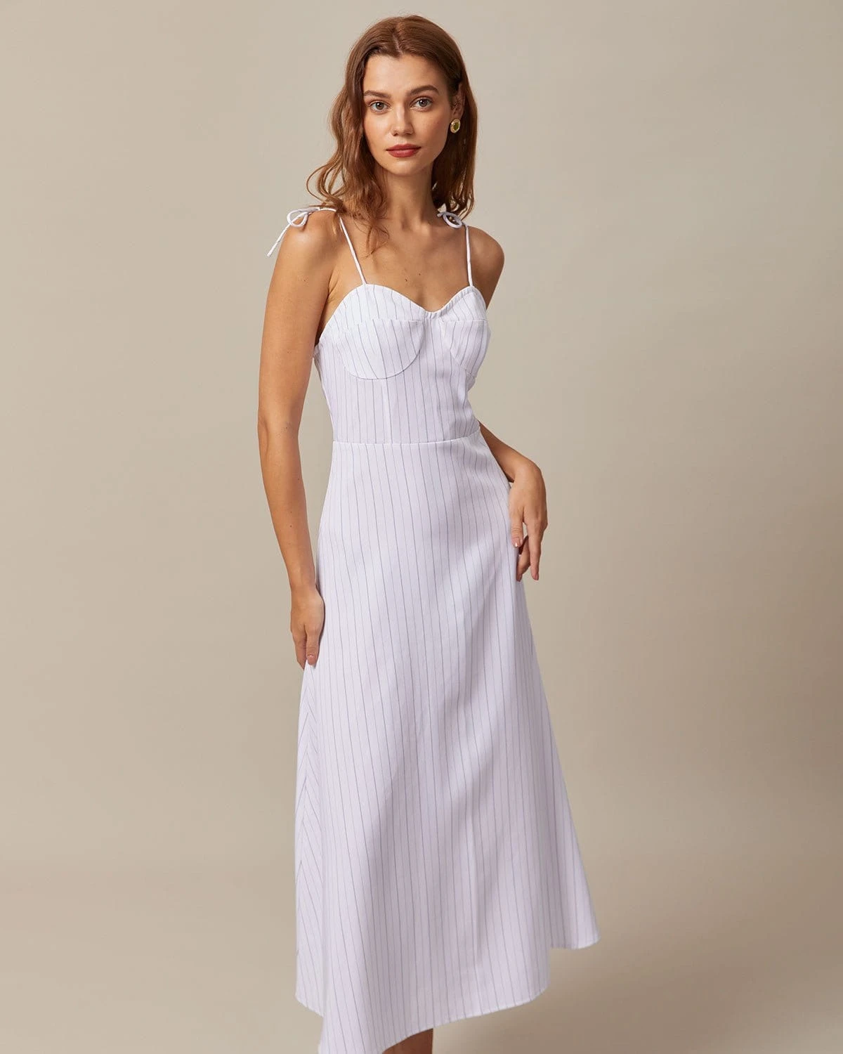 The White Striped Tie Shoulder Maxi Dress 1 The White Striped Tie Shoulder Maxi Dress
