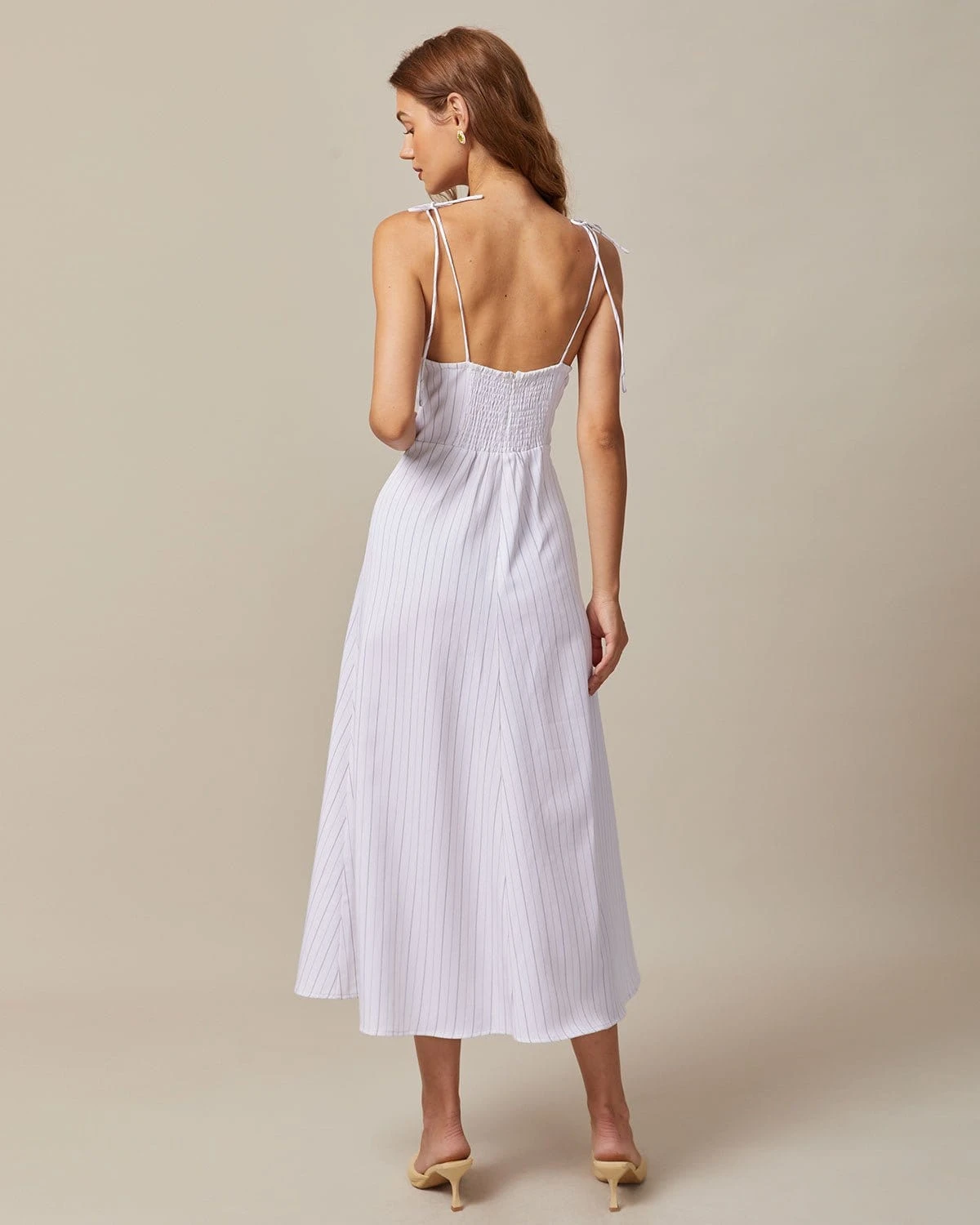 The White Striped Tie Shoulder Maxi Dress 5 The White Striped Tie Shoulder Maxi Dress - Image 5