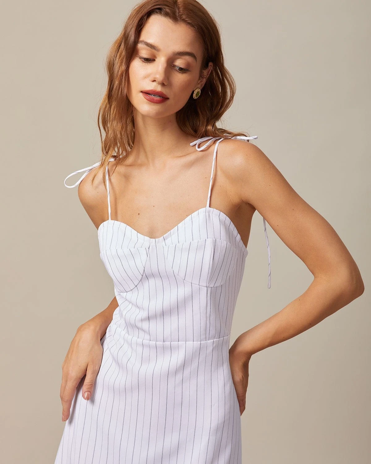 The White Striped Tie Shoulder Maxi Dress 4 The White Striped Tie Shoulder Maxi Dress - Image 4