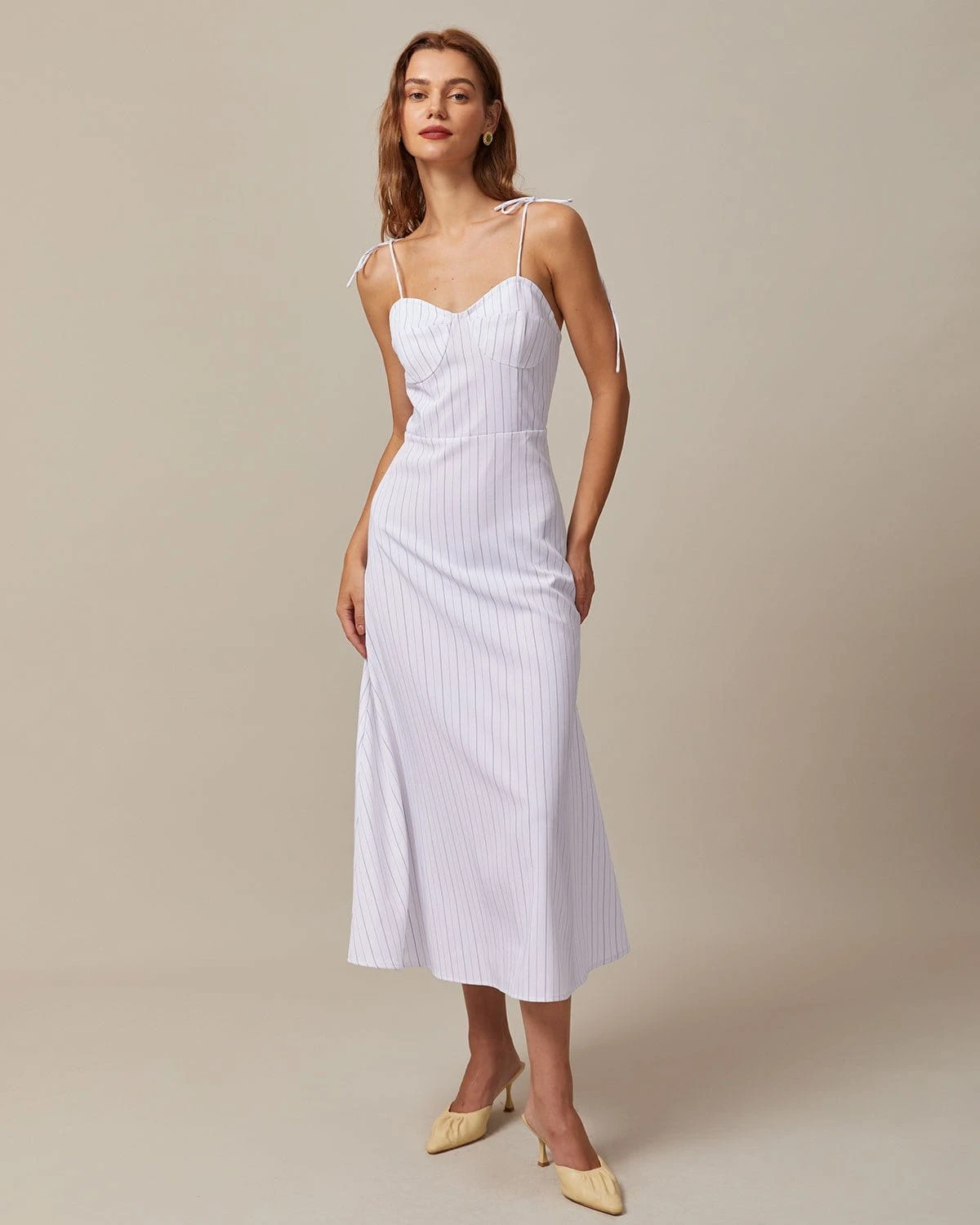 The White Striped Tie Shoulder Maxi Dress 2 The White Striped Tie Shoulder Maxi Dress - Image 2
