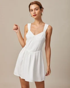 The White Sweetheart Neck A-line Mini Dress