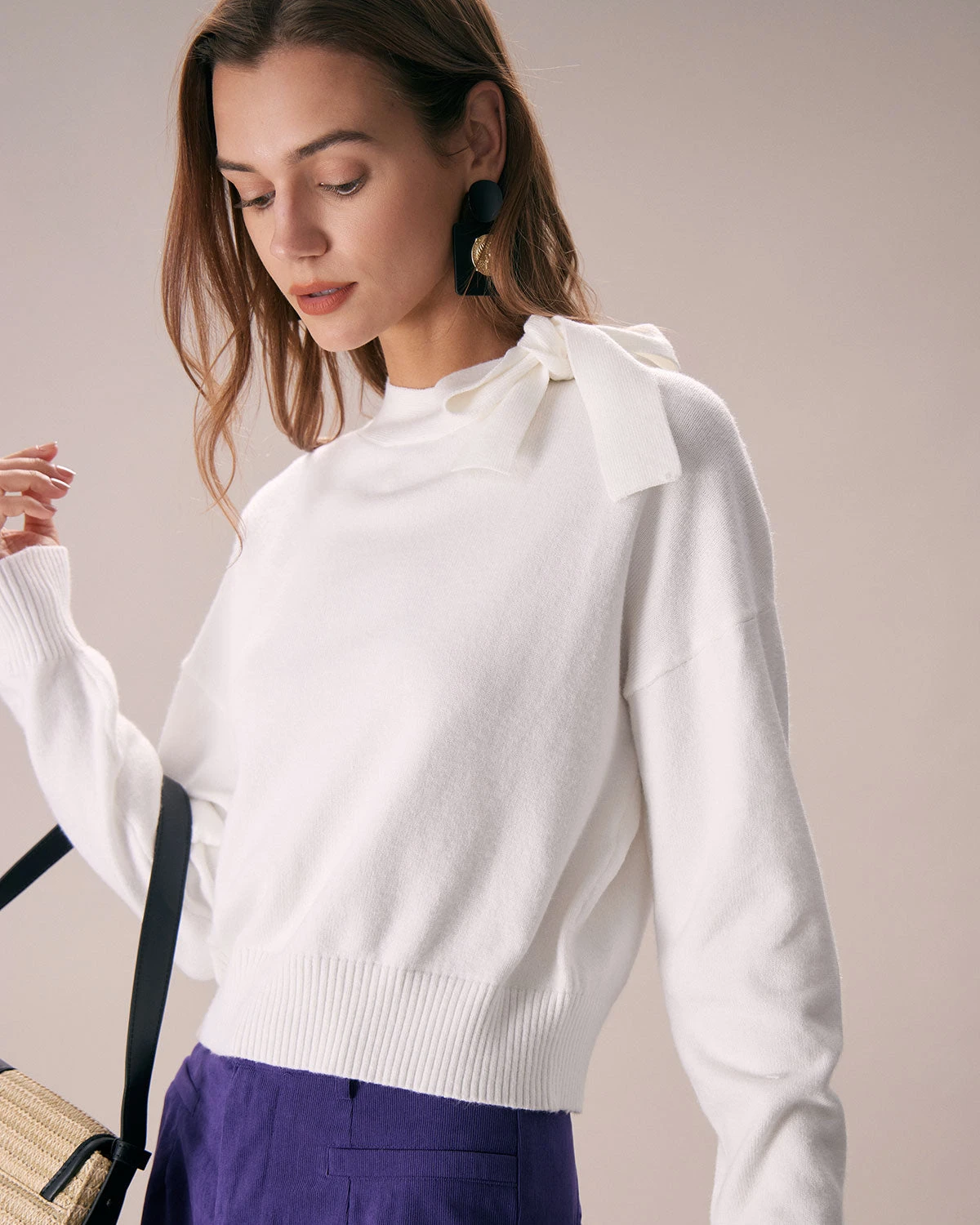 The White Mock Neck Tie Ribbed Knit Top 2 The White Mock Neck Tie Ribbed Knit Top - Image 2
