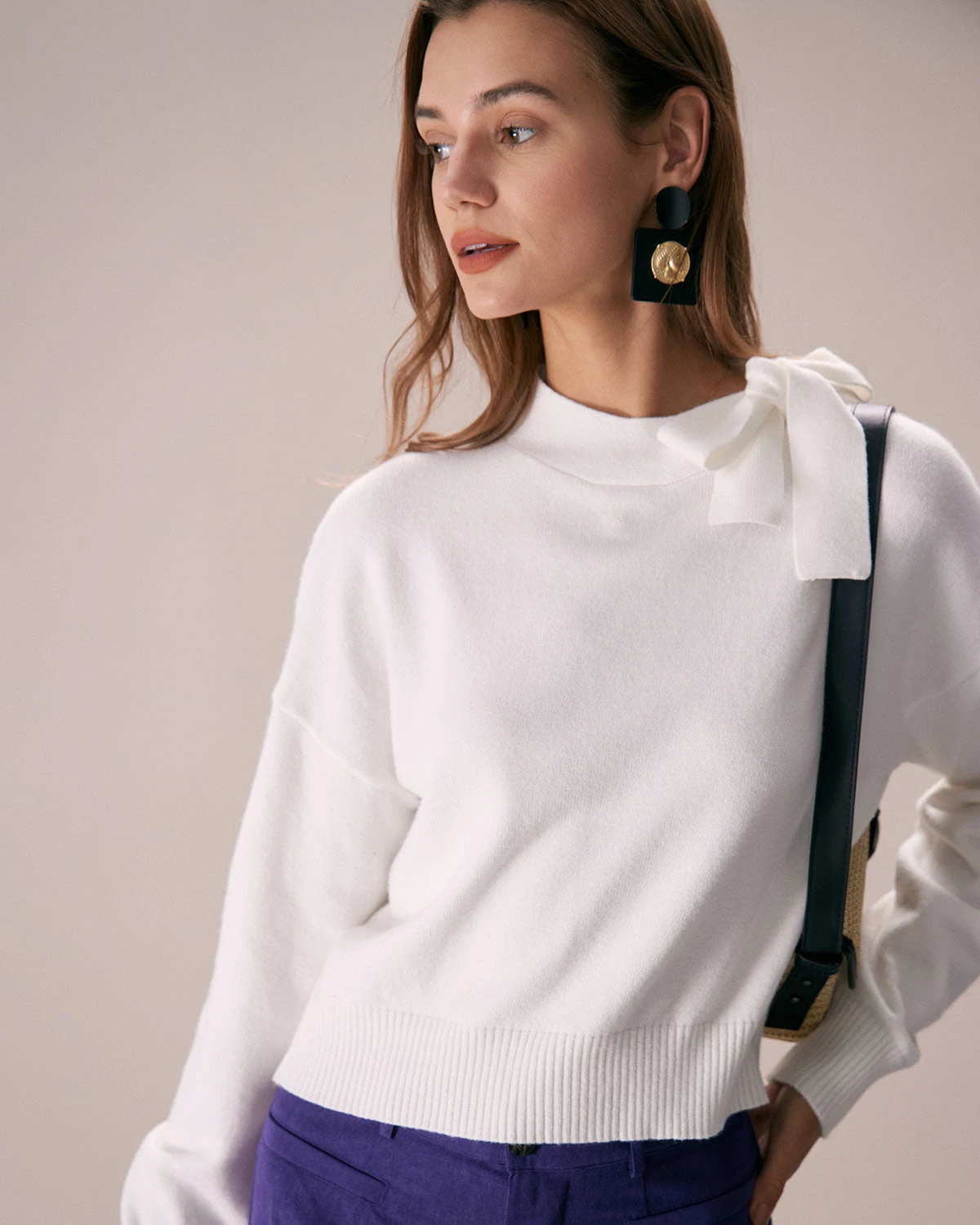 The White Mock Neck Tie Ribbed Knit Top 1 The White Mock Neck Tie Ribbed Knit Top