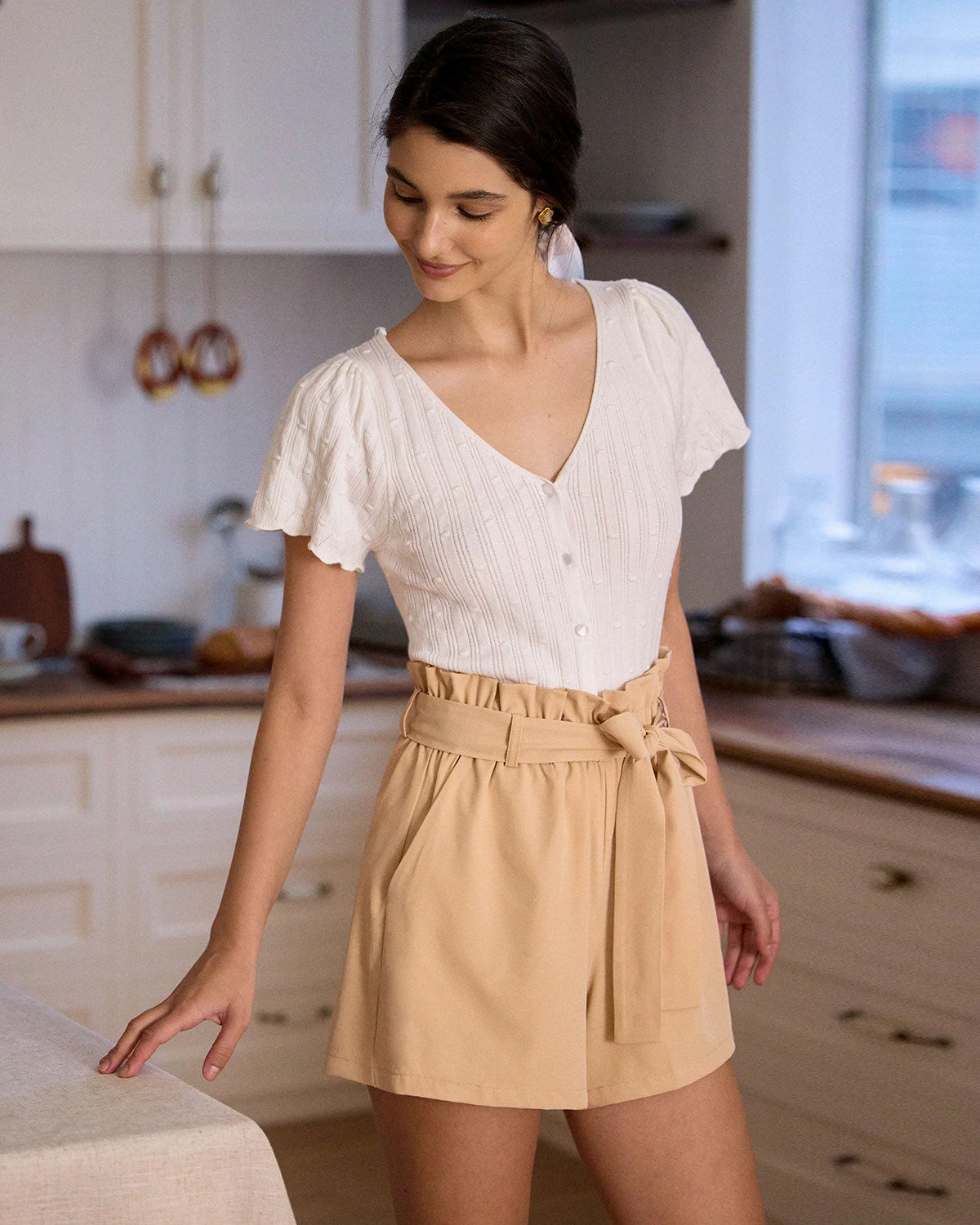 The White V Neck Button Cotton Knit Tee 3 The White V Neck Button Cotton Knit Tee - Image 3