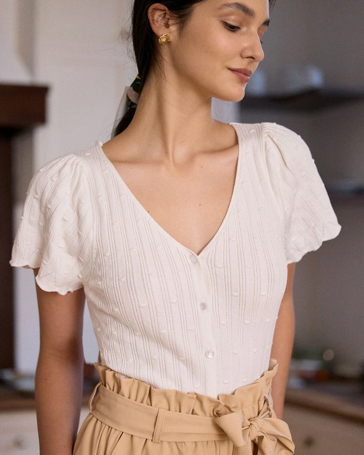 The White V Neck Button Cotton Knit Tee 2 The White V Neck Button Cotton Knit Tee - Image 2