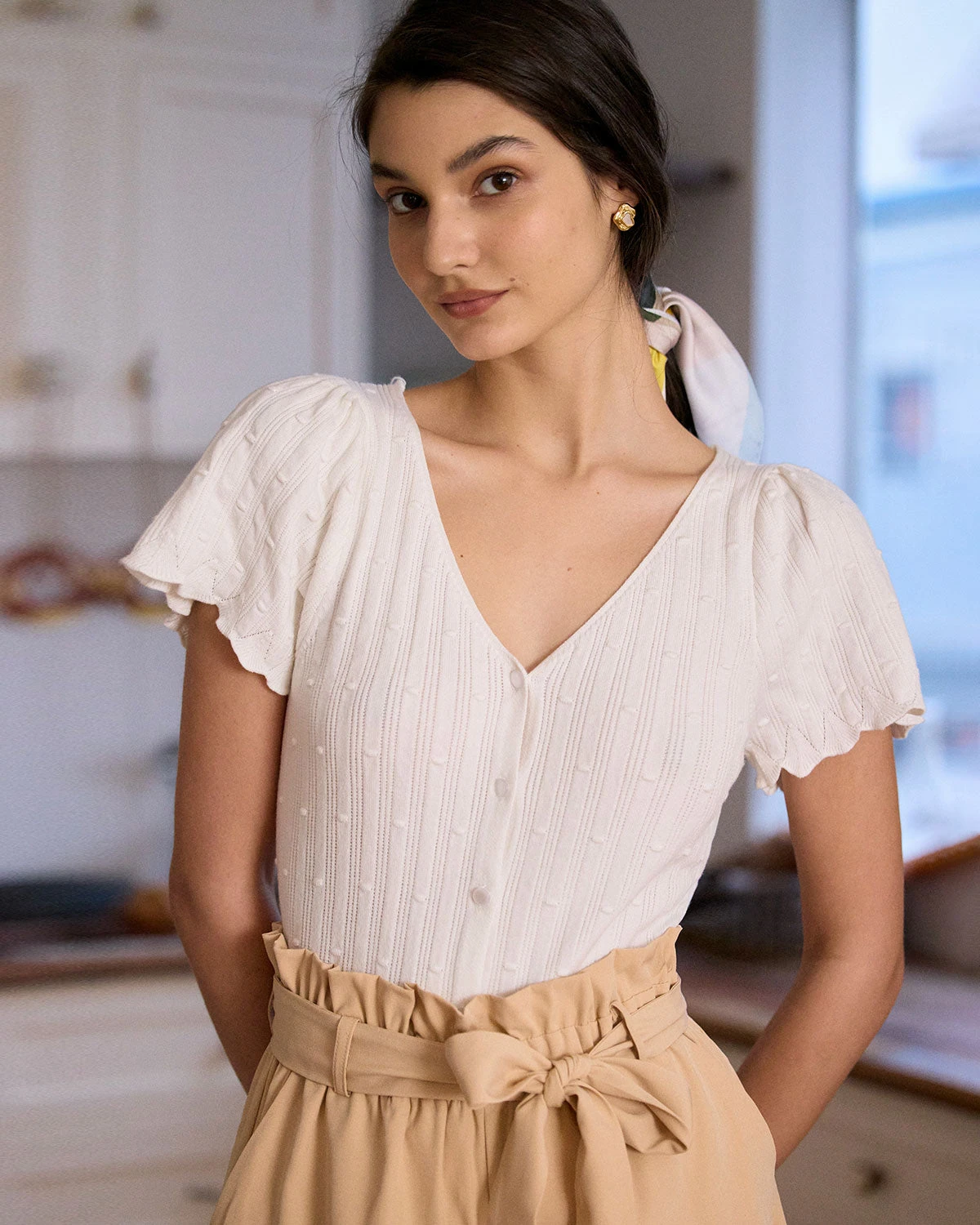 The White V Neck Button Cotton Knit Tee 1 The White V Neck Button Cotton Knit Tee