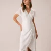 The White V Neck Dobby Mesh Midi Dress