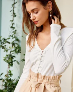 The White V Neck Lace Trim Ribbed Knit Tee -Deals Dress N Swimwear Store the white v neck lace trim knit tee tops kw59gq 317653