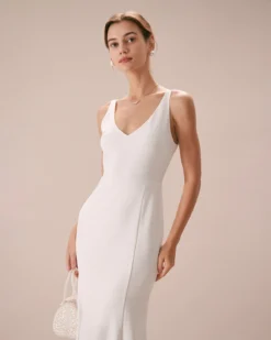 The White V Neck Sheath Mermaid Maxi Dress -Deals Dress N Swimwear Store the white v neck mermaid dress dresses obeleh