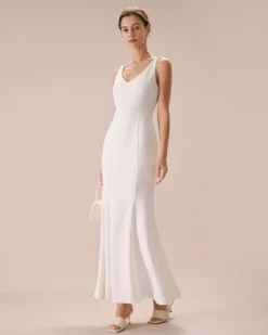 The White V Neck Sheath Mermaid Maxi Dress -Deals Dress N Swimwear Store the white v neck mermaid dress dresses wy5tm1
