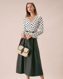 The White V Neck Button Polka Dot Blouse -Deals Dress N Swimwear Store the white v neck polka dot button blouse tops 73hvit