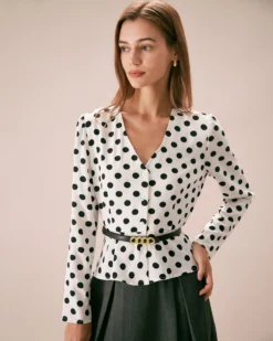 The White V Neck Button Polka Dot Blouse -Deals Dress N Swimwear Store the white v neck polka dot button blouse tops 7rpv0y
