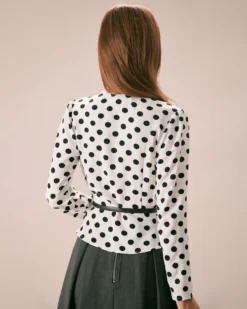 The White V Neck Button Polka Dot Blouse -Deals Dress N Swimwear Store the white v neck polka dot button blouse tops omknnr
