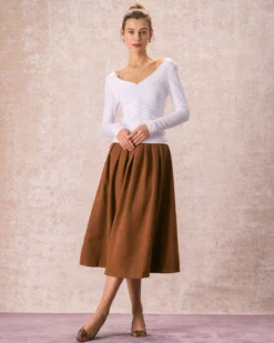 The White V Neck Ruched Long Sleeve Tee -Deals Dress N Swimwear Store the white v neck ruched top tops 8zuztd