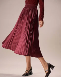 The Wine Red Elastic Waist Pleated Midi Skirt -Deals Dress N Swimwear Store the wine red pleated midi skirt bottoms kgxb3m