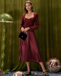 The Wine Red Elastic Waist Pleated Midi Skirt -Deals Dress N Swimwear Store the wine red pleated midi skirt bottoms pnv9ah