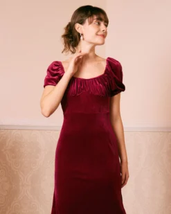 The Wine Red U Neck Ruched Velvet Maxi Dress 8 The Wine Red U Neck Ruched Velvet Maxi Dress -Deals Dress N Swimwear Store the wine red ruched velvet maxi dress dresses kt5xok