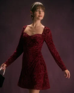 The Wine Red Floral Cutout Back Mini Dress -Deals Dress N Swimwear Store the wine red sweetheart neck mini dress dresses edst6r