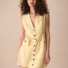 The Yellow Lapel Sleeveless Belted Mini Dress