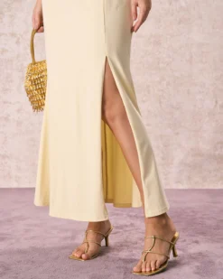 The Yellow Ruched Backless Slip Maxi Dress -Deals Dress N Swimwear Store the yellow ruched slip maxi dress dresses 2ktk94