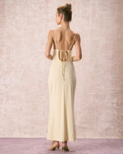 The Yellow Ruched Backless Slip Maxi Dress -Deals Dress N Swimwear Store the yellow ruched slip maxi dress dresses gyjhwd