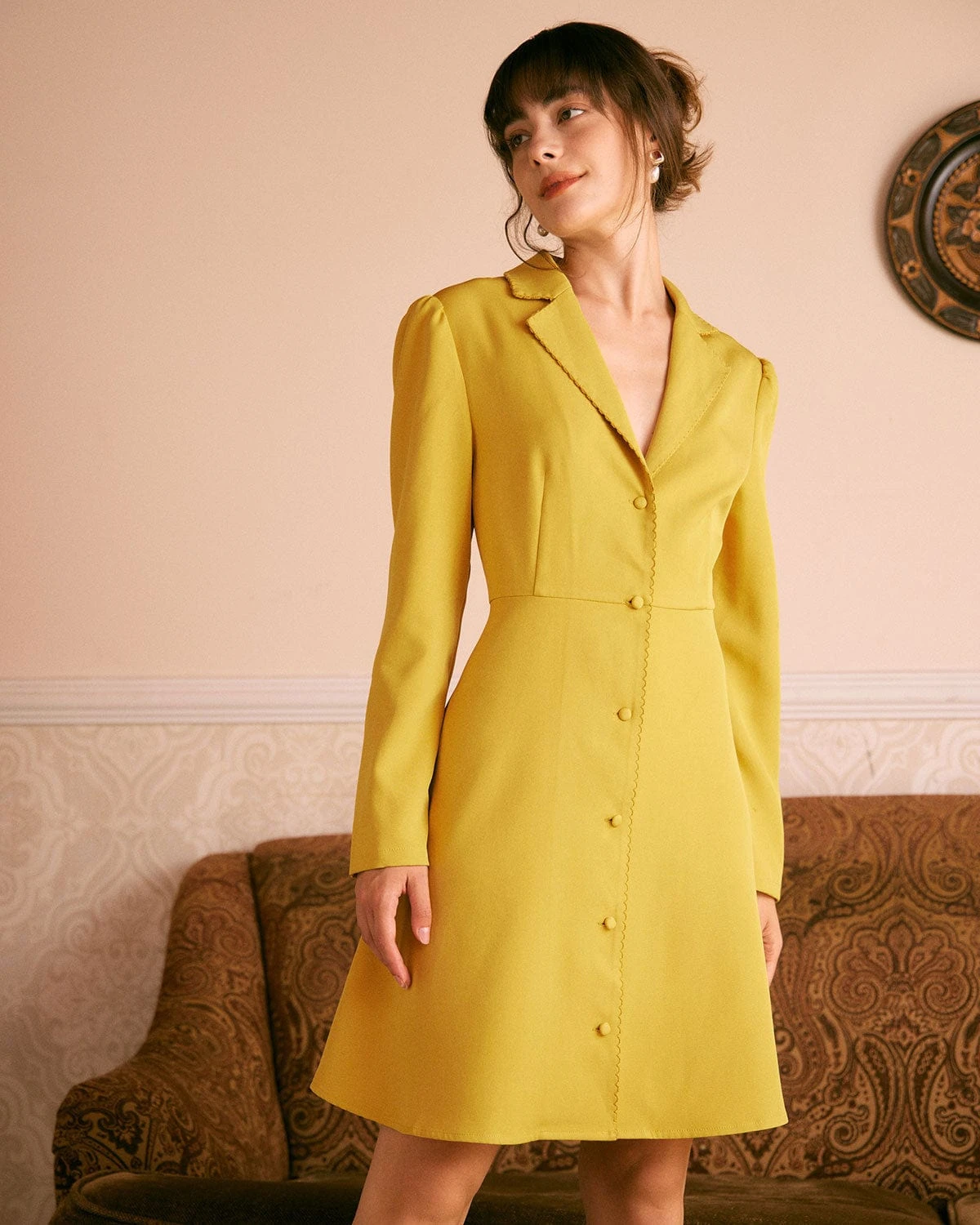 The Yellow Lapel Scalloped Button Mini Dress 1 The Yellow Lapel Scalloped Button Mini Dress