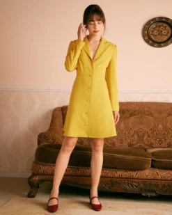 The Yellow Lapel Scalloped Button Mini Dress 12 The Yellow Lapel Scalloped Button Mini Dress -Deals Dress N Swimwear Store the yellow scalloped mini dress dresses hog3b4
