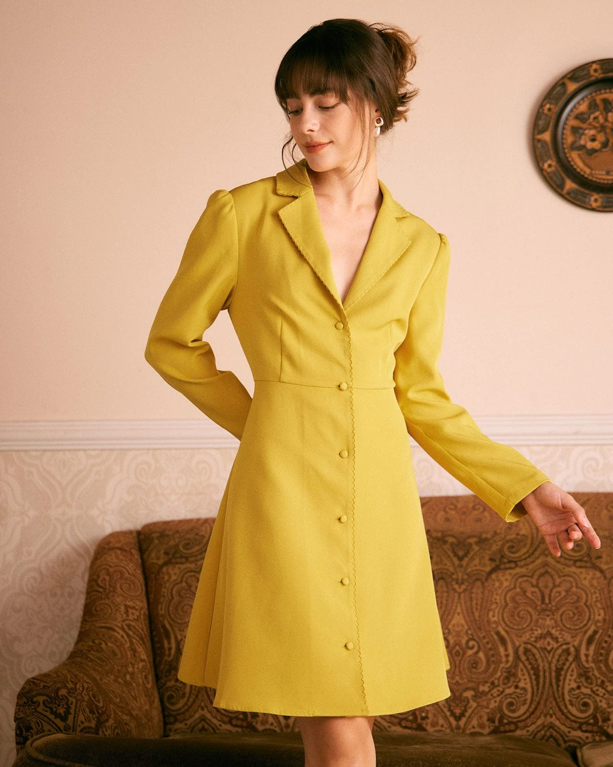The Yellow Lapel Scalloped Button Mini Dress 5 The Yellow Lapel Scalloped Button Mini Dress - Image 5