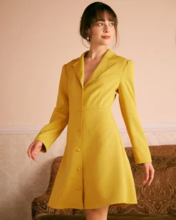 The Yellow Lapel Scalloped Button Mini Dress 10 The Yellow Lapel Scalloped Button Mini Dress -Deals Dress N Swimwear Store the yellow scalloped mini dress yellow dresses a8ut3q