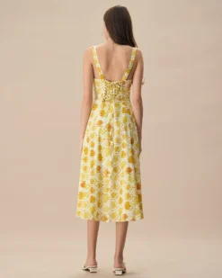 The Yellow Square Neck Floral Cotton Midi Dress -Deals Dress N Swimwear Store the yellow square neck tie midi dress dresses qbdx1i