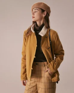 The Yellow Stand Collar Button Teddy Jacket -Deals Dress N Swimwear Store the yellow stand collar teddy jacket outerwear e7h7ls