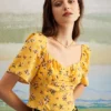 The Yellow Sweetheart Neck Floral Blouse