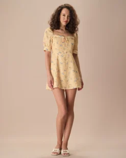 The Yellow Sweetheart Neck Floral Mini Dress 6 The Yellow Sweetheart Neck Floral Mini Dress -Deals Dress N Swimwear Store the yellow sweetheart neck floral mini dress dresses throzf