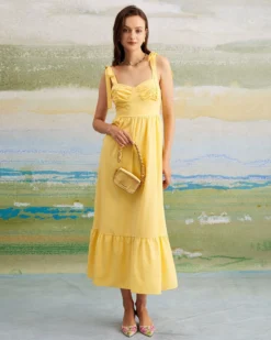 The Yellow Tie Shoulder Ruched Maxi Dress 7 The Yellow Tie Shoulder Ruched Maxi Dress -Deals Dress N Swimwear Store the yellow tie shoulder ruched maxi dress dresses jcxvbi 140325