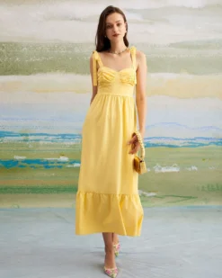 The Yellow Tie Shoulder Ruched Maxi Dress 8 The Yellow Tie Shoulder Ruched Maxi Dress -Deals Dress N Swimwear Store the yellow tie shoulder ruched maxi dress dresses qztadq 587775