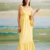 The Yellow Tie Shoulder Ruched Maxi Dress