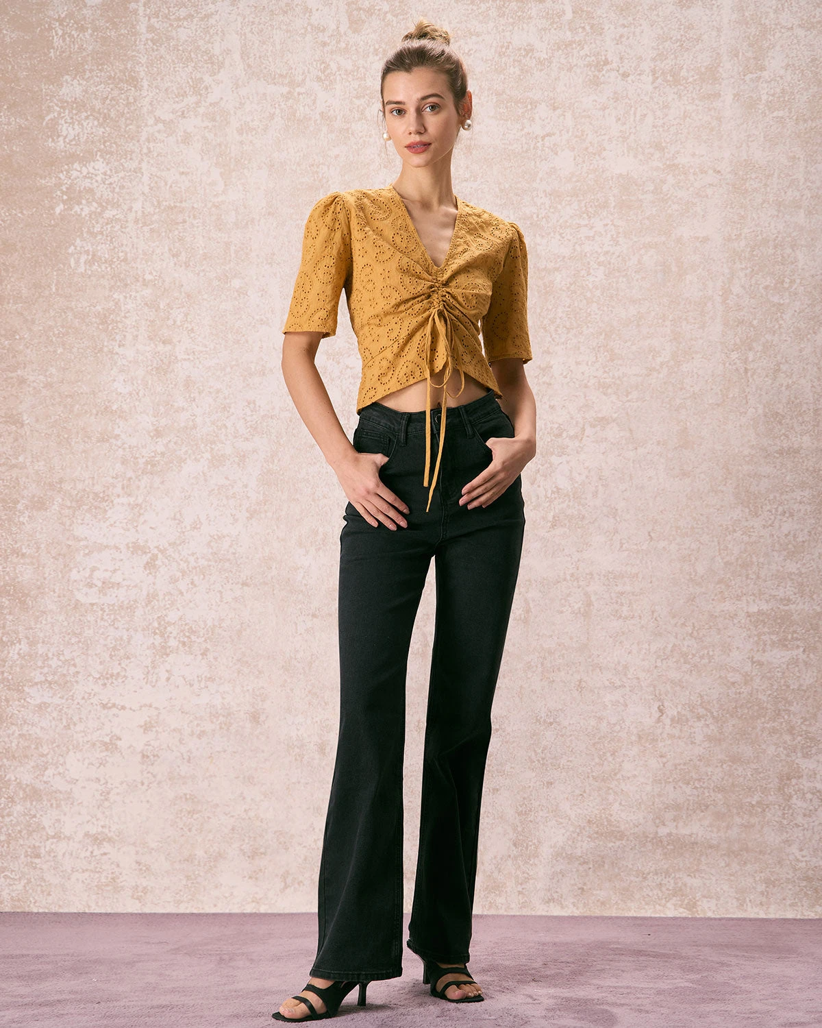 The Yellow V Neck Embroidery Tie Front Tee 4 The Yellow V Neck Embroidery Tie Front Tee - Image 4